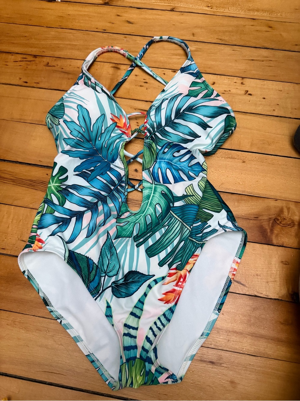 Vince Camuto Tropical Leaf One-Piece Swimsuit - Green/Blue/White